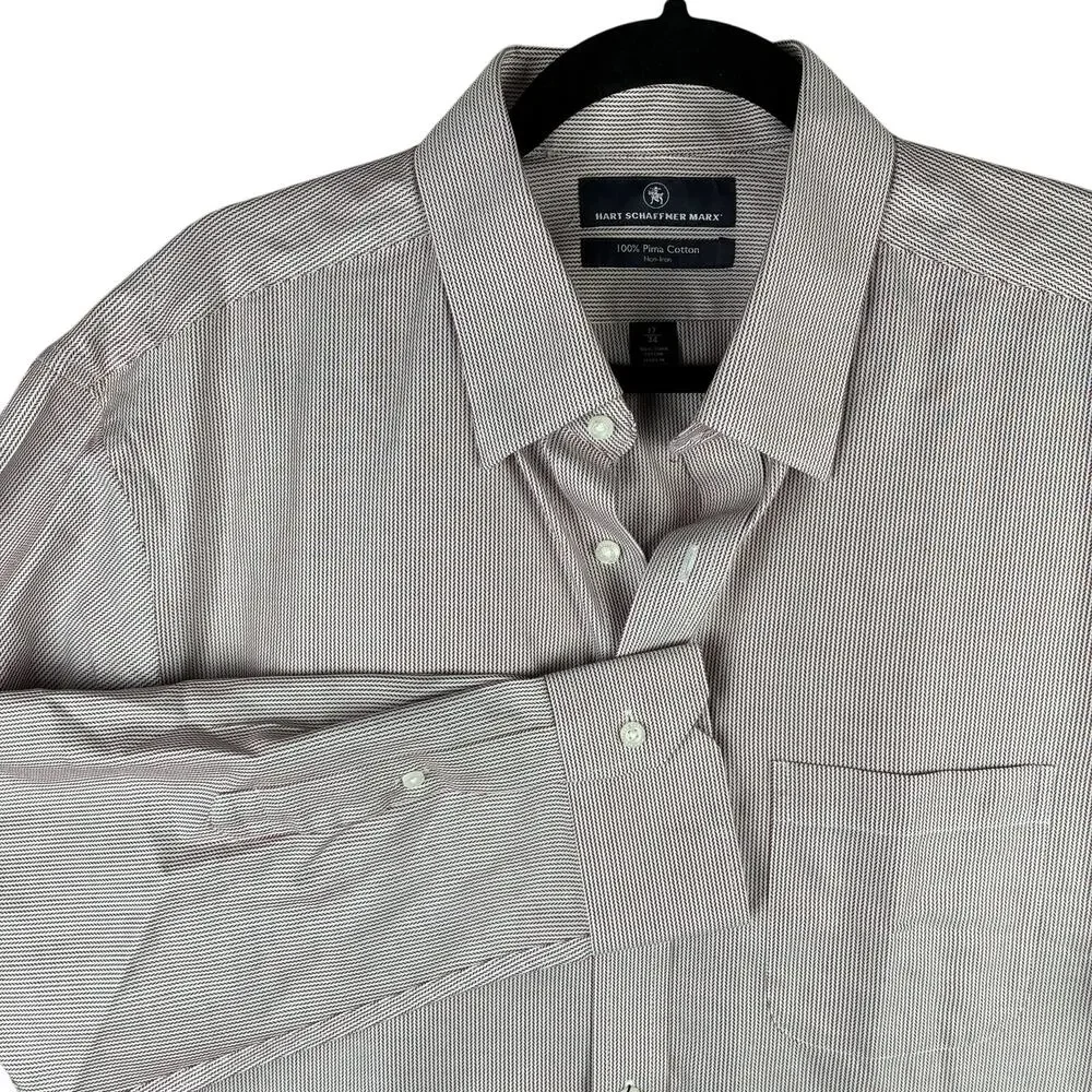 NWT Hart Schaffner Hidden Button Down Shirt 17/34 Red White Non-Iron Herringbone
